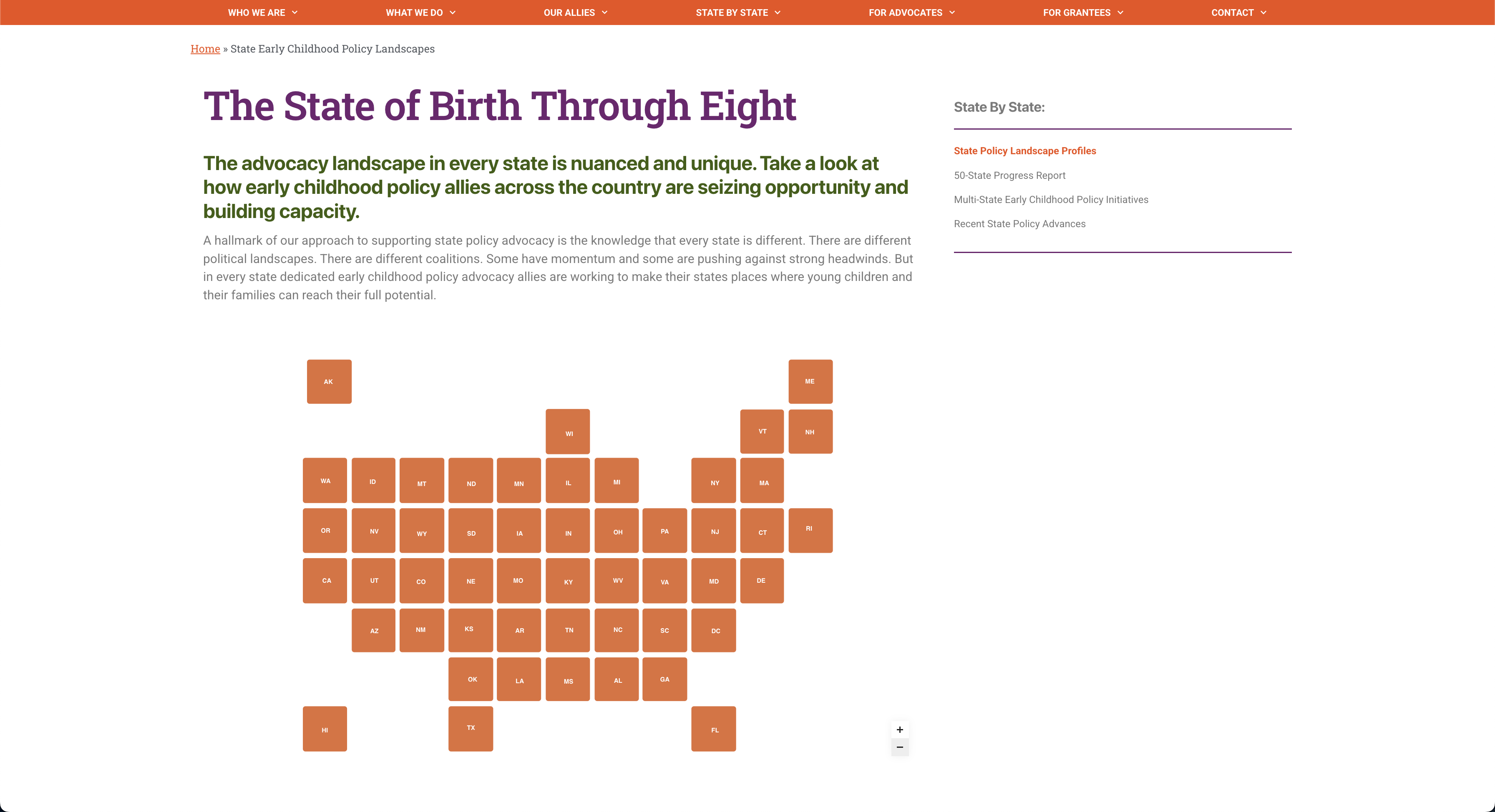 Screenshot of the website for the Alliance for Early Success's tool, The State of Birth Through Eight. Screenshot of the website for the Alliance for Early Success's tool, The State of Birth Through Eight.
